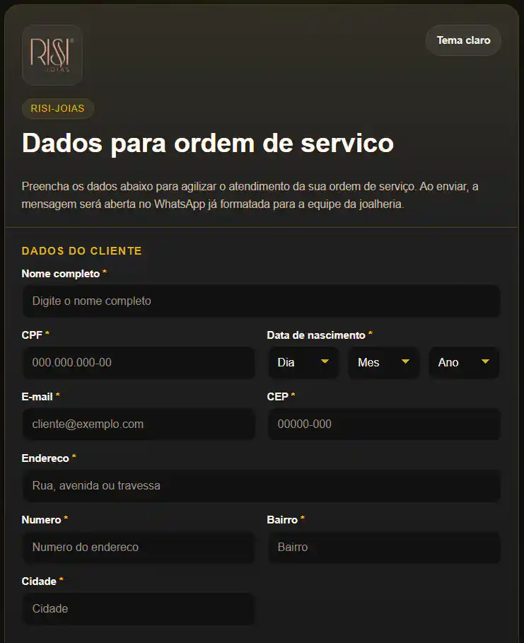 Caso de Sucesso LaliberTech: Formulário Risi Joias