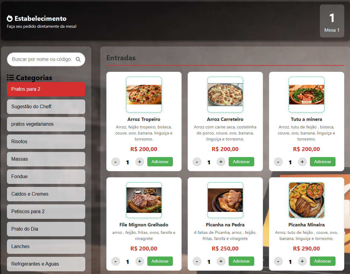 Cardápio Digital - Cliente escaneia QR Code e vê os pratos